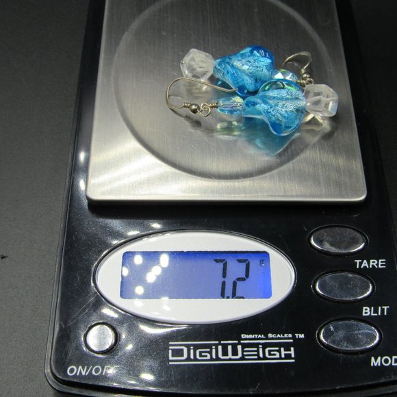 Sterling Twisted Blue Glass & Quartz Earrings - Picture 5 of 5